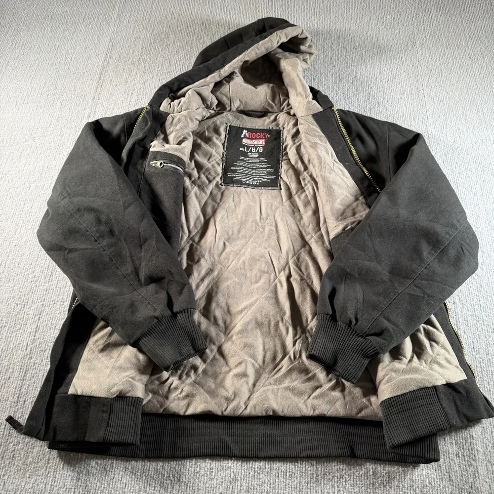 Rocky Workwear Jacket Mens Large Duck Canvas Lined Hooded Thinsulate Black - Picture 4 of 6